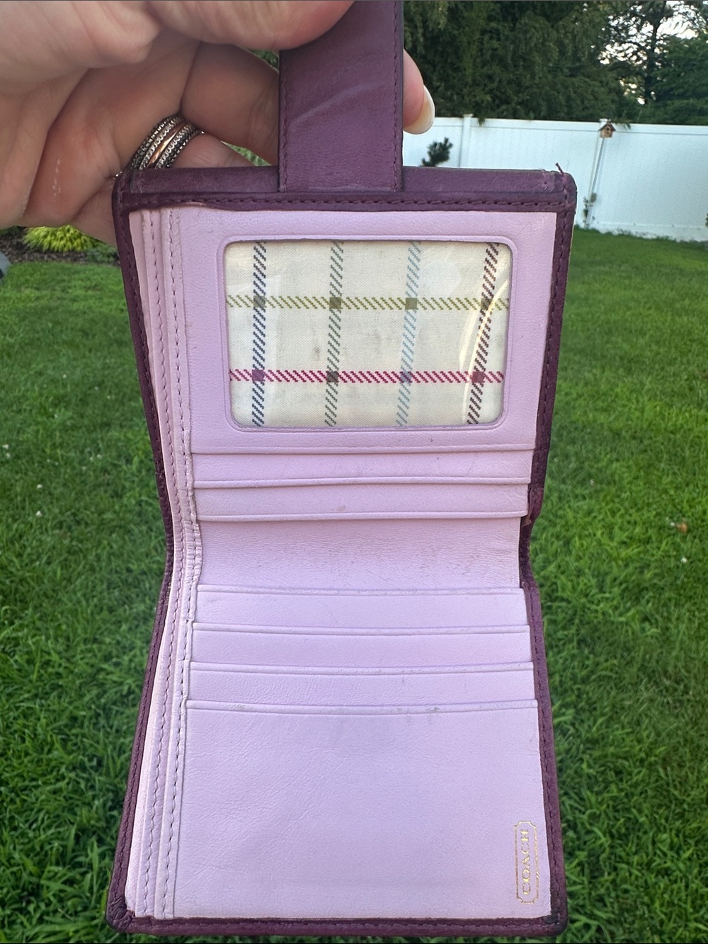 Coach Bleecker Tattersall Signature Compact Wallet - Picture 6 of 9